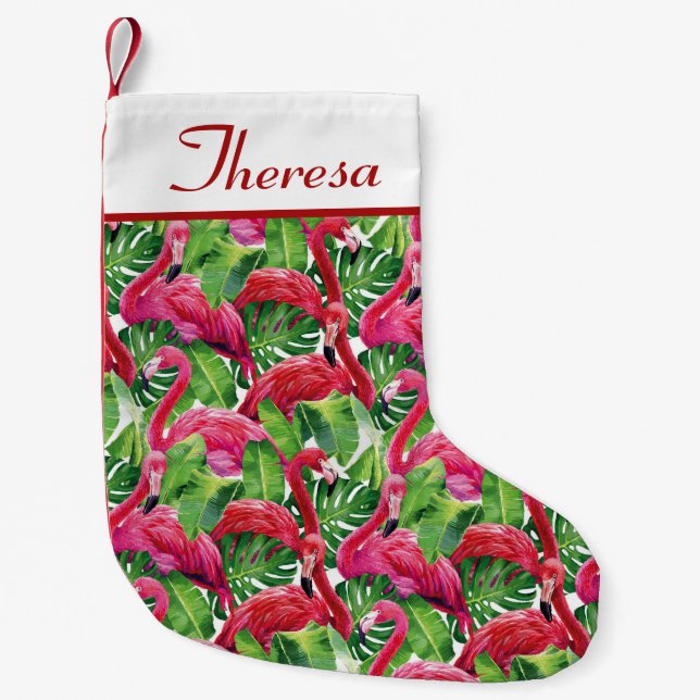 Petite Chaussette De Noël Flamants roses stockage de Noël personnalisé (Devant)