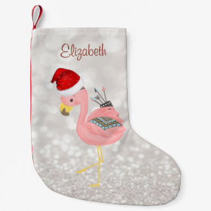 Petite Chaussette De Noël Flamingo Rose Bohème Avec Chapeau De Père Noël ,Bo