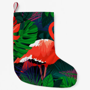 Petite Chaussette De Noël Flamingo rose. Feuilles tropicaux, papillon rose,