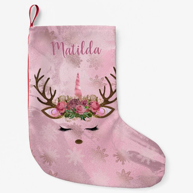 Petite Chaussette De Noël Flamme de neige en marbre d'or rose (Devant)