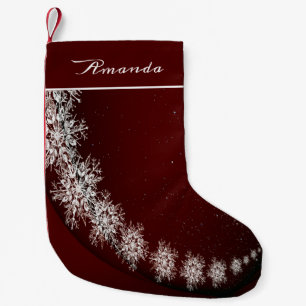 Petite Chaussette De Noël Flammes de neige Cristal de Noël Rouge Rustique