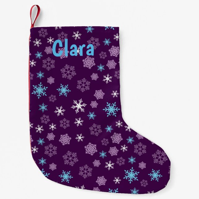 Petite Chaussette De Noël Flammes de neige violettes, bleues et blanches (Devant)