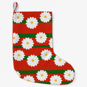 Petite Chaussette De Noël Fleur marguerite rouge 2 tons Motif Merry Chris