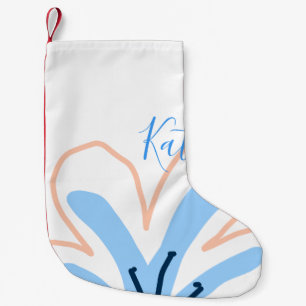 Petite Chaussette De Noël Fleur pastel orange bleue ajouter nom cadeau rétro