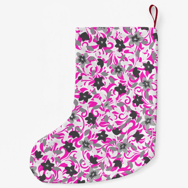 Petite Chaussette De Noël Fleurs abstraites rose pâle et gris blanc (Dos)