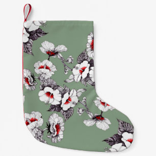 Petite Chaussette De Noël Fleurs blanches rouges sans joint : décoration ver