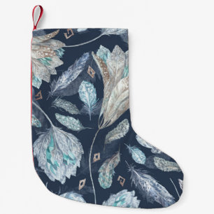 Petite Chaussette De Noël Fleurs Boho Chic : Aquarelle bleu foncé P