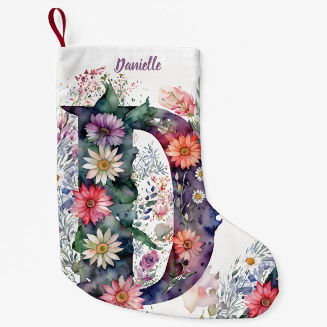 Petite Chaussette De Noël Fleurs d'aquarelle monochromes florales personnali (Devant)