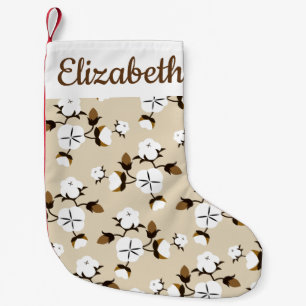 Petite Chaussette De Noël Fleurs de coton rustiques et nom