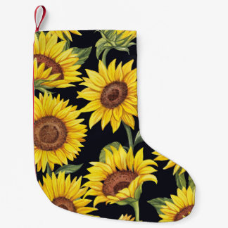 Petite Chaussette De Noël Fleurs de soleil, papillons, aquarelle noir