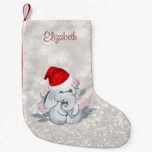 Petite Chaussette De Noël Fleurs d'éléphant bébé, chapeau de Père Noël, Boke