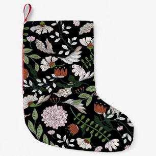 Petite Chaussette De Noël Fleurs d'Engraving Antique Peint à la main