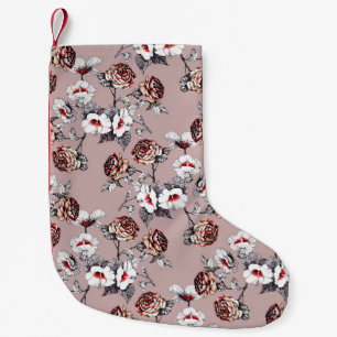 Petite Chaussette De Noël Fleurs dessinées à la main, motif d'aquarelle rose
