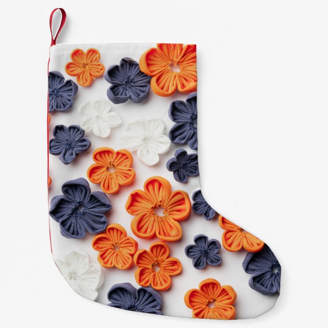 Petite Chaussette De Noël Fleurs en tissu cousu à la main printemps orange b (Devant)
