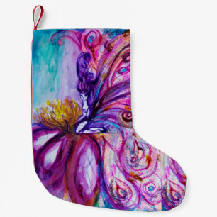 PETITE CHAUSSETTE DE NOËL FLEURS MORTES BLANCHES EN ROSE, PARKLES D'OR