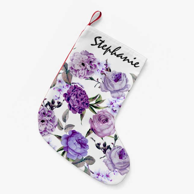 Petite Chaussette De Noël Fleurs pourpres lilas violettes Girly élégantes (Devant (Accrochage))