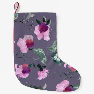 Petite Chaussette De Noël Fleurs violettes : motif aquarellé.