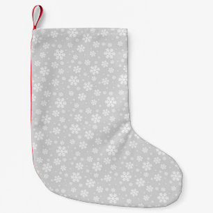 Petite Chaussette De Noël Flocons blancs sur motif d'hiver argenté
