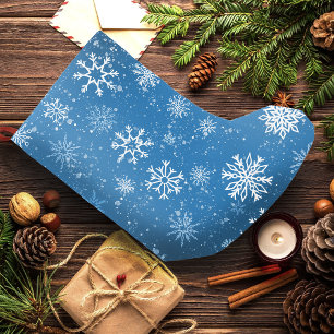 Petite Chaussette De Noël Flocons de Neige Bleus Classique Hiver Blanc