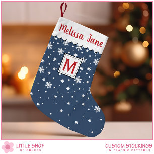 Petite Chaussette De Noël Flocons de neige personnalisés de la Marine Monogr