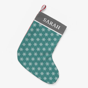 Petite Chaussette De Noël Flocons de neige turquoises et blancs