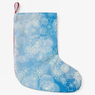 Petite Chaussette De Noël Flocons de Noël sur fond bleu 