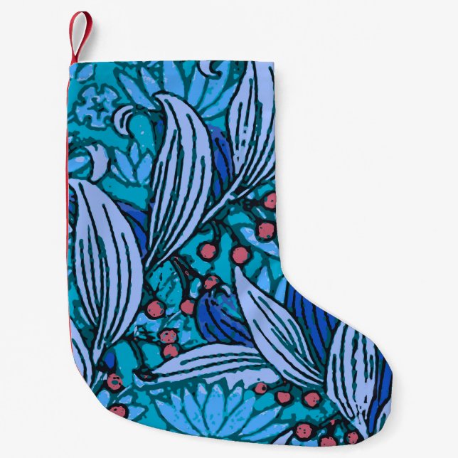 Petite Chaussette De Noël Floral bleu ancien Boho moderne (Devant)