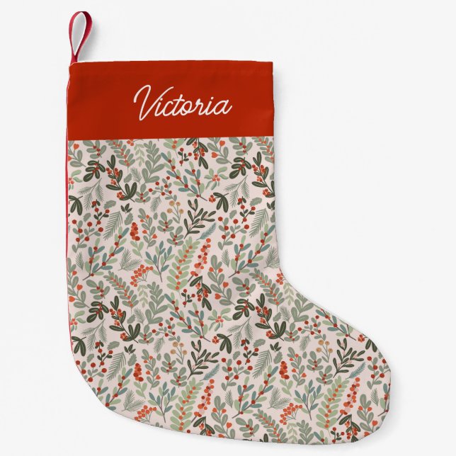 Petite Chaussette De Noël Floral d'hiver scandinave et vacances Berry (Devant)