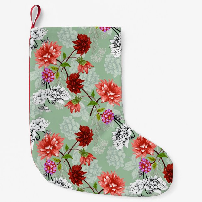 Petite Chaussette De Noël Flore de printemps vert : main tirée (Devant)