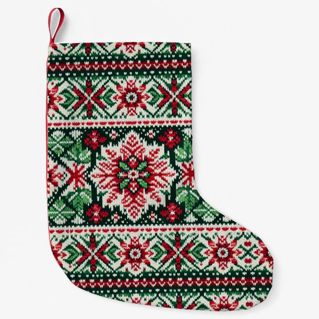 Petite Chaussette De Noël Foire de Noël/hiver île rouge et verte (Devant)