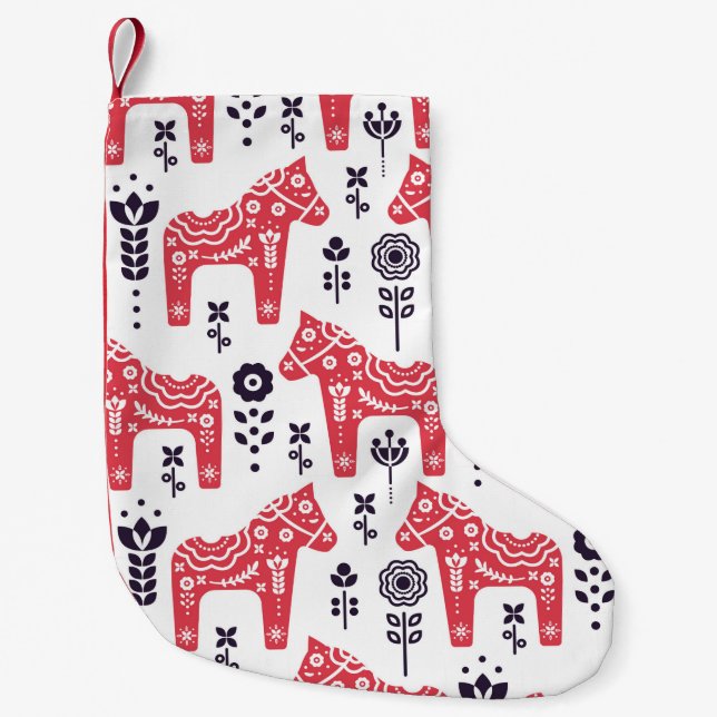 Petite Chaussette De Noël Folk swedish horse floral seamless pattern.  (Devant)