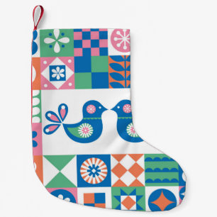 Petite Chaussette De Noël Folklore Floral Card : Design scandinave.