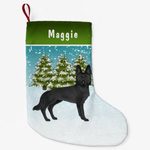 Petite Chaussette De Noël Forêt d'hiver de berger noir allemand avec nom