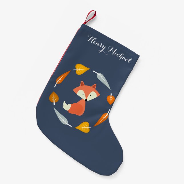 Petite Chaussette De Noël Fox bleu d'automne (Devant (Accrochage))