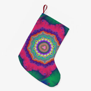 Petite Chaussette De Noël Fractale rose et vert coloré