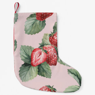 Petite Chaussette De Noël Fraises mûres d'été : Aquarelle rose