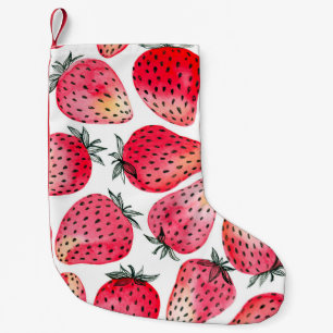 Petite Chaussette De Noël Fraises peintes à l'aquarelle et à l'encre