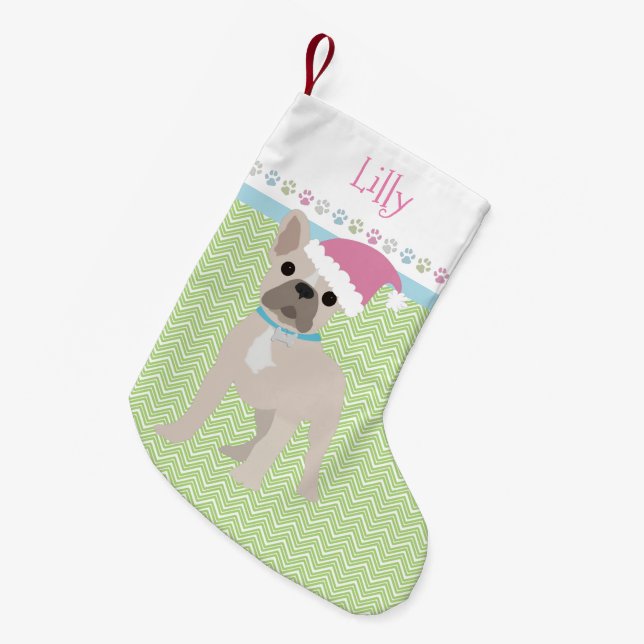 Petite Chaussette De Noël French Bulldog Père Noël Pastels Personnalisés (Devant (Accrochage))