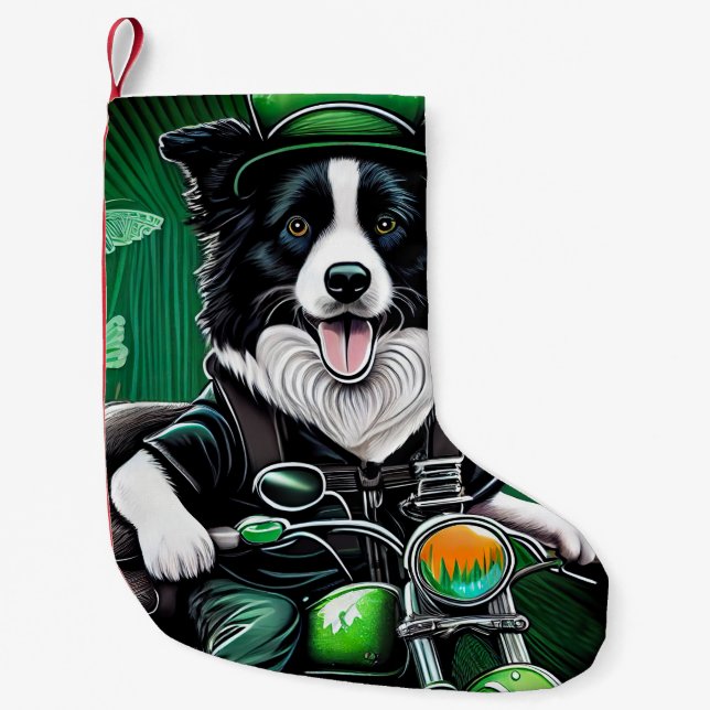 Petite Chaussette De Noël Frontière Collie Chien Conduite Vélo St. Patrick's (Devant)