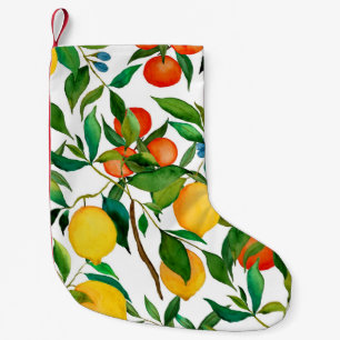 Petite Chaussette De Noël Fruits d'agrumes, motif d'aquarelle vibrante.