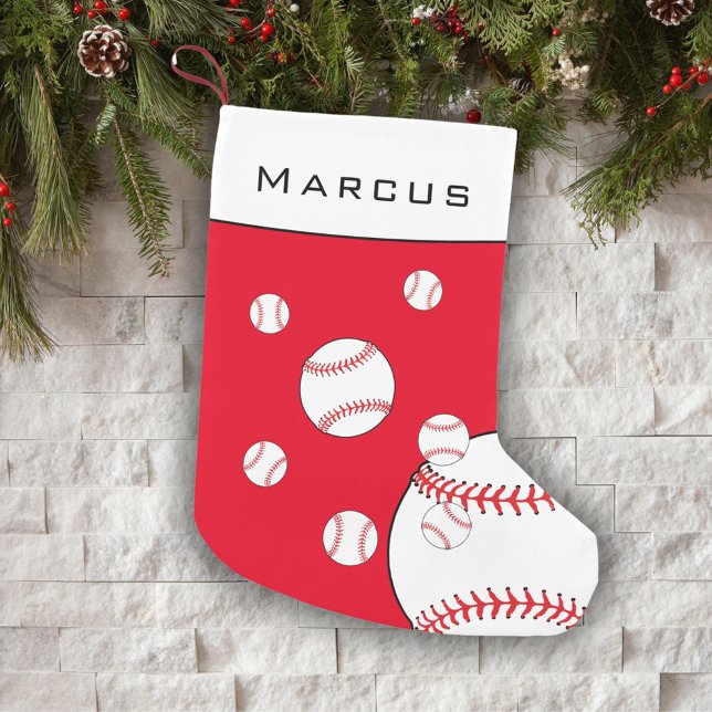 Petite Chaussette De Noël Fun Baseball Balls Red Boy`s Nom Enfants (Créateur téléchargé)