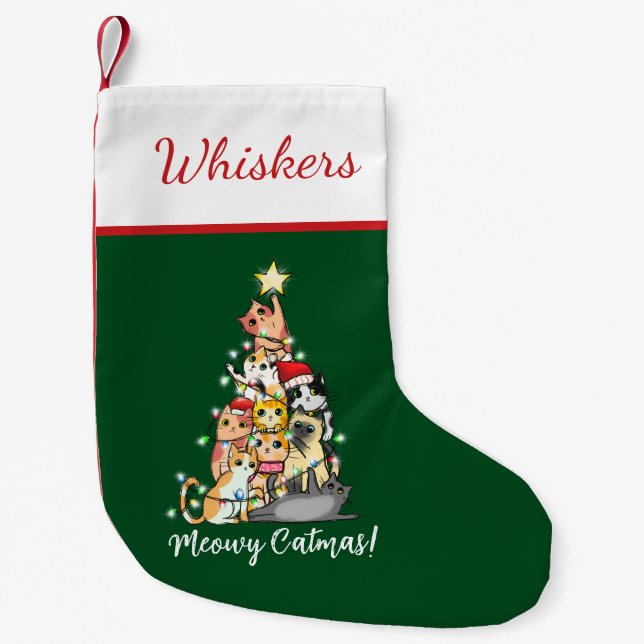 Petite Chaussette De Noël Fun Meowy Catmas Chats Noël Arbre (Devant)