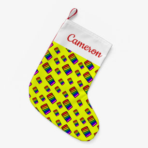Petite Chaussette De Noël Funky Neon Rainbow Block Motif