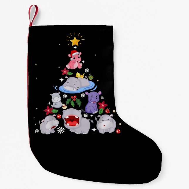 Petite Chaussette De Noël Funny arbre de Noël hippo| Hippopotame de Noël (Devant)