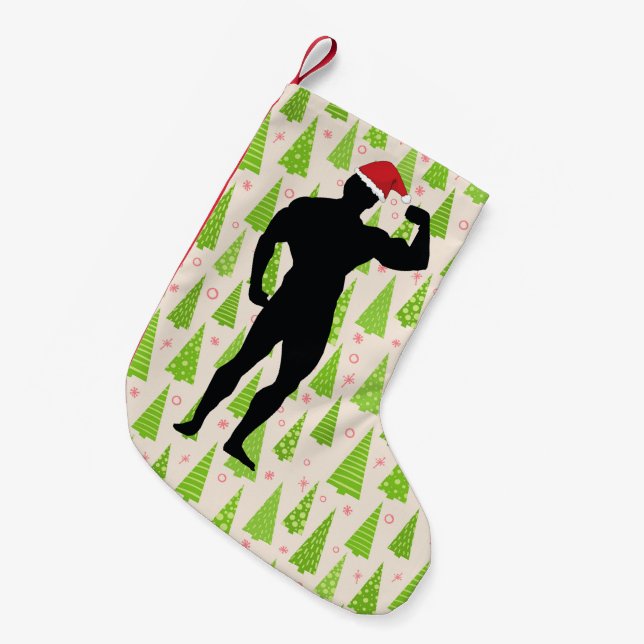 Petite Chaussette De Noël Funny Gym Bodybuilder en Casquette festif (Devant (Accrochage))