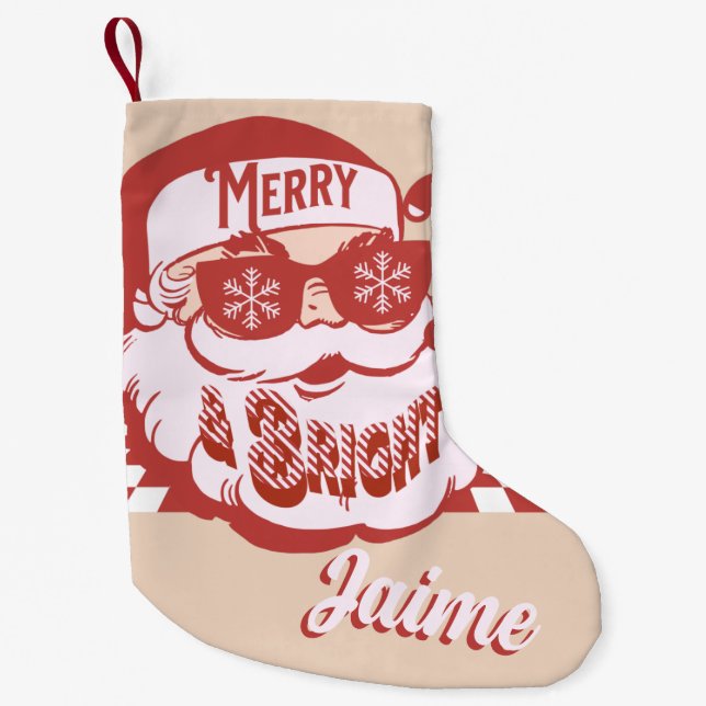 Petite Chaussette De Noël Funny Père Noël Retro Rouge rose Noël (Devant)