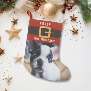 Petite Chaussette De Noël Funny Santa Claus Chien Photo et nom Personnalisé