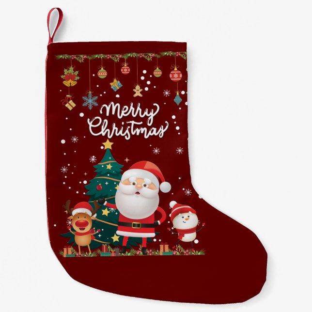 Petite Chaussette De Noël Funny Santa, Snowman, Reindeer Merry Christmas (Devant)