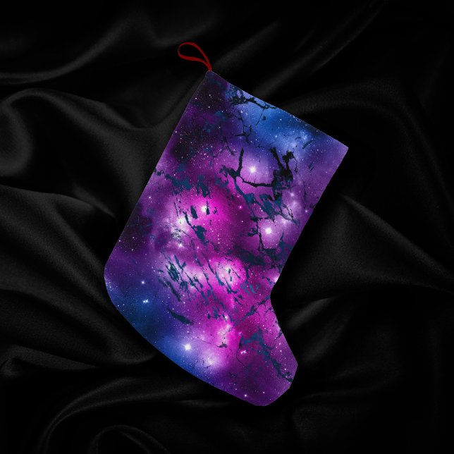 Petite Chaussette De Noël Galaxie | Bleu cosmique Marbre pourpre et rose (Créateur téléchargé)
