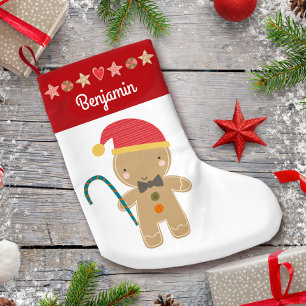 Petite Chaussette De Noël Garçon en pain d'épices de vacances Nom de bordure